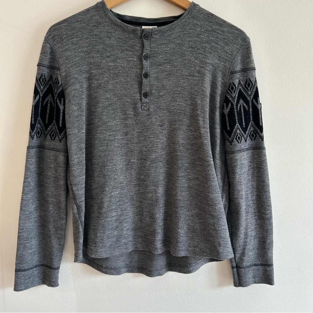 Dale of Norway Long Sleeve Tee in Gray and Black with Geometric Sleeve Design
